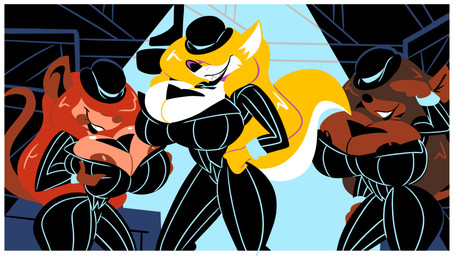 alley blonde_hair bowler_hat breast_grab breast_squish breast_tattoo breasts brown_body brown_hair cleavage cleavage_cutout cleavage_overflow clothed clothing cutout detailed_background female gangster gesture grabbing_own_breast gun hair hand_gesture hand_on_breast hand_on_hip hat headgear headwear nipples pinstripes ranged_weapon red_hair salute sharp_teeth smile snout spotlight squish suit tail tattoo teeth tongue tongue_out weapon white_body howling-madfoxhatter canid canine canis mammal murid murine rodent 16:9 colored hi_res tagme widescreen