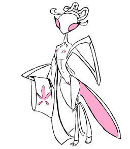 anthro arthropod_abdomen asian_clothing big_eyes biped blush body_blush breasts clothing east_asian_clothing empty_eyes eyelashes female female_anthro floral_print genitals head_bow japanese_clothing kimono mantis_arms mostly_nude_anthro mostly_nude_female navel nipples non-mammal_breasts non-mammal_navel non-mammal_nipples non-mammal_vulva pink_arthropod_abdomen pink_eyes simple_background skinny_anthro skinny_female small_breasts solo standing thick_eyelashes thin_arms thin_legs thin_neck undressed ventral_groove vulva vulva_blush white_background white_clothing white_kimono the_weaver deltarune undertale_(series) mantis_(deltarune) arthropod insect mantis 2026 digital_drawing_(artwork) digital_media_(artwork) english_description full-length_portrait monochrome pink_and_white portrait restricted_palette