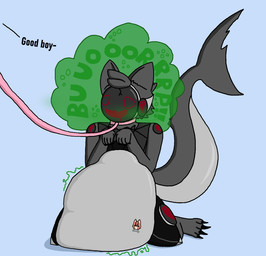 after_vore anthro aroused belly big_belly bodily_fluids burping collar digestion digestion_implied digestion_noises drooling duo eviltoaster femboy gas good_boy horny_face kneeling leash machine male male/male male_pred praise saliva shark_tail submissive_pred submissive_predator vore eviltoaster05 protogen hi_res