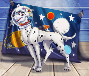 black_spots claws collar feral fur heterochromatic_ears male red_collar red_eyes solo space_helmet spots toony white_body white_fur xtrent968 101_dalmatian_street 101_dalmatians disney dylan_(101_dalmatians) canid canine canis dalmatian domestic_dog mammal hi_res