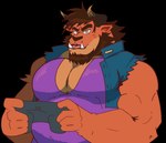 anthro big_muscles big_pecs controller game_controller male musclegut muscular muscular_male pecs solo tusks pngtuber vtuber behemoth_(disambiguation) animated short_playtime