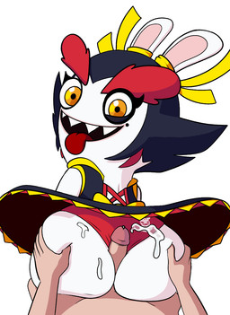 anthro big_butt black_clothing black_dress black_eyeshadow black_hair bodily_fluids butt butt_grab clothing cum cum_on_butt dress duo eyebrows eyelashes eyeshadow female first_person_view fur genital_fluids genitals hair hand_on_butt hot_dogging looking_at_viewer looking_back looking_back_at_viewer makeup male male/female mole_under_eye open_mouth open_smile panties penis red_clothing red_panties red_underwear sex sharp_teeth simple_background smile tan_body tan_skin teeth thick_eyebrows tongue tongue_out underwear white_background white_body white_fur wide_hips yellow_eyes impstripe raving_rabbids rayman_(series) ubisoft kanya_(mario_plus_rabbids) human lagomorph leporid mammal rabbid rabbit hi_res