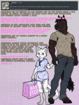 abdl anthro balls bodily_fluids bottomwear butt_slap chastity_cage chastity_device clothing comment daddy_kink denied denim denim_bottomwear denim_clothing dialogue diaper dominant dominant_male duo embarrassed genitals hand_holding horse_tail humiliation humiliation_fetish iercing jeans male male/male muscular muscular_anthro muscular_male pants pink_clothing public public_exposure public_humiliation sailor_uniform shirt shopping shopping_bag slap slice_of_life solo submissive submissive_male t-shirt text topwear f3lixc4tus felix_(f3lixc4tus) scimitar_(f3lixc4tus) domestic_cat equid equine felid feline felis horse mammal absurd_res english_text hi_res