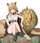 big_breasts blonde_hair breasts candy cleavage clothed clothing collar dessert duo female feral food footwear grass hair jacket lollipop looking_at_viewer mane plant shirt shoes sitting spiked_collar spikes tank_top topwear yellow_body yellow_eyes kemo_neko arknights hypergryph studio_montagne siege_(arknights) animal_humanoid felid felid_humanoid humanoid lion lion_humanoid mammal mammal_humanoid pantherine pantherine_humanoid 2020 absurd_res digital_media_(artwork) hi_res shaded