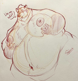 5_fingers anthro areola asking beard belly big_belly big_moobs big_nipples dialogue eyebrows facial_hair facial_markings fingers fur fur_markings gloves_(marking) hair hand_on_moob hand_on_own_chest head_markings huge_moobs humanoid_hands male male_anthro markings mask_(marking) mature_anthro mature_male moob_grab moob_squish moobs multicolored_body multicolored_fur narrowed_eyes navel nipples obese obese_anthro obese_male overweight overweight_anthro overweight_male presenting presenting_chest presenting_moobs raised_eyebrow simple_background smile solo speech_bubble text whisker_spots uniparasite colson_grainger canid canine mammal raccoon_dog tanuki english_text half-length_portrait hi_res monochrome portrait signature sketch traditional_media_(artwork)