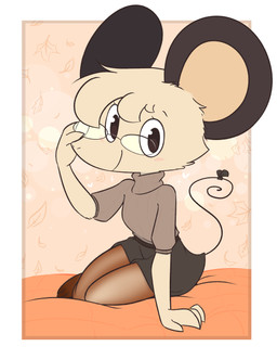 accessory anthro big_ears black_bottomwear black_clothing black_skirt blonde_hair bottomwear bow_ribbon clothing eyewear female fur furgonomics glasses grey_clothing grey_sweater grey_topwear hair leaning leaning_forward legwear looking_at_viewer pantyhose ribbons skirt solo sweater tail tail_accessory tail_bow tail_ribbon thin_tail topwear turtleneck yellow_body yellow_fur theartmanor molte mammal mouse murid murine rodent hi_res