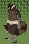 anthro belly boxers_(clothing) boxers_only briefs clothed clothing fluffy male shy slightly_chubby solo topless underwear underwear_only fetishame mammal procyonid raccoon 2:3 absurd_res hi_res