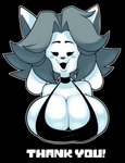 anthro big_breasts breasts choker clothed clothing female grey_hair hair jewelry necklace sharp_teeth shirt solo tank_top teeth topwear white_body dongitos undertale undertale_(series) temmie_(undertale) mammal tem absurd_res hi_res