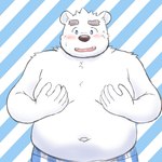 anthro belly big_belly blush cute_fangs fangs humanoid_hands kemono male moobs navel overweight overweight_male solo teeth white_body yaki_atsuage utau shirane_kan bear mammal polar_bear ursine 1:1 2022 hi_res