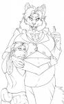 5:8 age_difference anthro canid canine clothed clothing duo embrace female femboy fenrir_lunaris greyscale hi_res hug lagomorph larger_female leporid looking_at_viewer male mammal mature_anthro mature_female monochrome older_female pregnant pregnant_anthro pregnant_female rabbit size_difference smaller_male smile standing younger_male