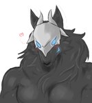 anthro black_body black_fur blue_eyes blush fur heart_symbol male muscular pecs simple_background smile solo white_background nyanhan league_of_legends riot_games tencent kindred_(lol) wolf_(lol) canid canine canis mammal wolf hi_res