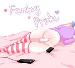 anthro armwear bed blue_hair blush bottomless bottomless_male clothed clothing cord crop_top electronics erection femboy foreskin furniture genitals hair heart_symbol humanoid_genitalia humanoid_penis latex legwear long_foreskin male navel on_bed penis phone pink_stripes presenting presenting_penis rubber_clothing shirt simple_background solo stripes text thigh_highs tight_foreskin topwear unretracted_foreskin white_background white_penis catedging nintendo pokemon fan_character jasmine_(jaspixie) eeveelution generation_6_pokemon pokemon_(species) shiny_pokemon sylveon absurd_res english_text hi_res