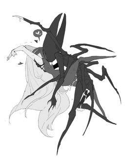 4_eyes 8_arms alternate_form anthro biped black_body blush blush_lines bodily_fluids chest_lick duo empty_eyes female female/female genital_fluids hair hair_down heart_symbol holding_partner licking licking_another licking_partner long_hair mouthless multi_arm multi_eye multi_limb nude sex side_view simple_background speech_bubble tongue tongue_out vaginal_fluid_string vaginal_fluids white_background white_body white_eyes white_hair white_tongue justdog hollow_knight:_silksong hollow_knight_(franchise) team_cherry hornet_(hollow_knight) lace_(hollow_knight:_silksong) arachnid arthropod humanoid 2026 absurd_res digital_drawing_(artwork) digital_media_(artwork) hi_res monochrome