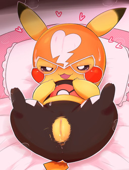 bed bedding bedroom_eyes black_bottomwear black_clothing black_topwear blush blush_lines bodily_fluids bottomwear brown_eyes clothed clothed_feral clothing cosplay_pikachu_(costume) dripping female feral front_view fur furniture genital_fluids genitals heart_symbol in_heat iris legs_up light looking_at_viewer lying mask musk narrowed_eyes no_sclera on_back on_bed open_mouth open_smile outline pillow pink_background pink_vulva pokeball pokeball_clothing presenting presenting_vulva pupils seductive semi-anthro simple_background smile solo sports_mask sportswear sweat tail topwear torn_bottomwear torn_clothing vaginal_fluid_drip vaginal_fluids vulva white_outline white_pupils wrestling_mask yellow_body yellow_ears yellow_fur yellow_tail badwingm nintendo pokemon pikachu_libre generation_1_pokemon pikachu pokemon_(species) 2020 colored digital_drawing_(artwork) digital_media_(artwork) full-length_portrait hi_res lighting portrait