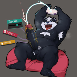 3_toes anthro armpit_hair ball_tuft balls barazoku big_penis black_balls black_body black_fur black_penis blue_eyes bodily_fluids body_hair chest_tuft claws controller cum cumshot ejaculation erection expansion eyebrows fangs feet fingers fur gameplay_mechanics genital_expansion genital_fluids genitals glans grey_background holding_controller holding_object huge_penis humanoid_genitalia humanoid_penis male nude one_eye_closed open_mouth penis penis_expansion pubes red_glans simple_background sitting slider_(control) solo teeth text toe_claws toes tongue tongue_out tuft vein veiny_penis white_body white_fur koruro bradley_the_badger_(game) bradley_(bradley_the_badger) badger mammal mustelid musteline 1:1 2025 absurd_res dated hi_res signature