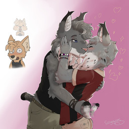 anthro bracelet eyes_closed female hand_on_hip heart_symbol jewelry kissing male male/male selfcest square_crossover star tail tail_motion tailwag cryynx echo_(game) echo_(series) echo_project jenna_begay tj_hess canada_lynx canid canine felid feline fennec_fox fox lynx mammal true_fox 1:1 absurd_res hi_res