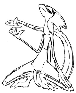 3_toes 5_fingers animal_genitalia anthro cloaca contiguous_snout crouching curling_tail dripping dripping_vulva feet female fin fingers flat_chested genitals head_fin long_tail looking_at_viewer pupils simple_background sketchy slim slit_pupils smile solo tail toes nal_wt nintendo pokemon alix_the_inteleon generation_8_pokemon inteleon lizard pokemon_(species) reptile scalie hi_res monochrome sketch