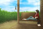 anthro barefoot bench bird_feeder black_body black_fur black_hair blurred_background chain clothed clothed_anthro clothed_female clothing cloud corn day digitigrade feet female female_anthro field flannel food fully_clothed fully_clothed_anthro fully_clothed_female fur hair on_bench outside plant porch relaxing sitting sitting_on_bench sky solo under_shade white_body white_fur blokfort sarah_(wheresmysocks) border_collie canid canine canis collie domestic_dog herding_dog mammal pastoral_dog sheepdog 2021