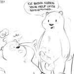 1:1 anthro balls bear big_penis bodily_fluids brown_bear cartoon_network dialogue duo english_text erection genitals grizzly_(we_bare_bears) grizzly_bear humanoid_genitalia humanoid_penis ice_bear_(we_bare_bears) male male/male mammal monochrome penis polar_bear pseudo_incest_(lore) simple_background sweat sweaty_balls sweaty_genitalia text ursine we_bare_bears zonkpunch