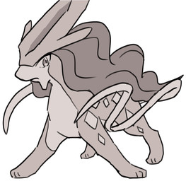 3_toes all_fours ambiguous_gender digitigrade feet feral hair looking_at_viewer mane markings multicolored_body multicolored_skin ribbons_(anatomy) simple_background snout solo standing toes two_tone_body two_tone_skin white_background white_sclera yakiniku628 nintendo pokemon generation_2_pokemon legendary_pokemon pokemon_(species) suicune 2026 monochrome