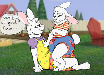 age_difference anthro big_diaper clothed clothing diaper diaper_fetish duo encouragement female fur male male/female simple_background size_difference smile text wearing_diaper young young_anthro lilbabpotatoo max_and_ruby nelvana rosemary_wells max_(max_and_ruby) ruby_(max_and_ruby) lagomorph leporid mammal rabbit digital_media_(artwork) english_text hi_res incest_(lore)