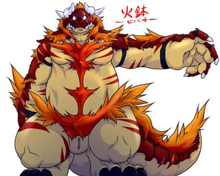 animal_genitalia anthro belly fur genital_slit genitals horn humanoid_hands kemono male moobs musclegut muscular overweight overweight_male red_body solo tail text white_body gaf1117 yukikazefactory mythology dragon furred_dragon furred_scalie mythological_creature mythological_scalie scalie 2015 5:4 japanese_text