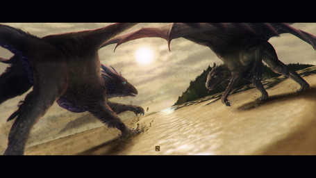 4_toes ambiguous_gender beach black_body black_eyes black_feathers black_scales black_skin blue_claws blue_horn blue_sclera claws curved_horn day duo ear_frill eye_contact feathered_wings feathers feet feral frill_(anatomy) green_sclera horn island logo looking_at_another looking_back membrane_(anatomy) membranous_frill membranous_wings open_mouth open_smile outside pupils purple_body purple_scales quadruped rear_view running sand scales sea seaside sharp_teeth slit_pupils smile smooth_horn spikes spread_wings sun tail teeth toe_claws toes water white_claws white_eyes wings falcrus european_mythology mythology arikara rakeela dragon mythological_creature mythological_scalie reptile scalie western_dragon 2018 artist_logo digital_media_(artwork) hi_res letterbox