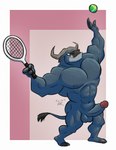 abs anthro ball balls biceps casual_erection erection genitals humanoid_genitalia humanoid_penis male muscular navel nipples nude pecs penis serve solo sport tennis tennis_ball gepredators disney zootopia chief_bogo bovid bovine cape_buffalo mammal hi_res