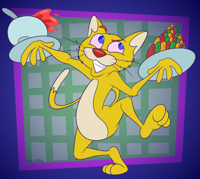 3_toes 4_fingers abstract_background anthro arched_back arched_soles arm_tuft belly bent_legs bent_whiskers biped blue_eyes bowl cheek_tuft clenched_teeth container curling_tail curling_toes cutlery dipstick_tail elbow_tuft eye_roll eyebrows facial_tuft fangs feet fingers floating_eyebrows food fur glance grin grinning_at_viewer head_tuft holding_object holding_plate humanoid_feet humanoid_hands humanoid_heel kitchen_utensils knee_tuft knee_up leg_tuft looking_at_viewer male markings multicolored_body multicolored_fur nude open_mouth open_smile orange_eyebrows pattern_background paws pink_sclera plaid plaid_background plantigrade plate pose raised_eyebrow raised_heel raised_tail ratatouille_(food) red_nose serving simple_background slightly_chubby slightly_chubby_anthro slightly_chubby_male smile smiling_at_viewer smirk smirking_at_viewer soles solo soup spoon tail tail_markings tan_belly tan_body tan_fur tan_tail_tip teeth tiptoes toes tools toony toothy_grin tuft two_tone_body two_tone_fur walking whiskers wide_hips yellow_body yellow_fur gavanzude ketchup:_cats_who_cook pickle_(ketchup) domestic_cat felid feline felis mammal 2026 alternate_version_at_paywall colored digital_drawing_(artwork) digital_media_(artwork) flat_colors hi_res pinup signature