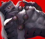 abs anthro beads biceps black_body black_fur black_nose black_sclera claws fur grey_body grey_fur grey_hair hair humanoid_hands long_hair male melanistic multicolored_body multicolored_fur muscular muscular_anthro muscular_male pecs prayer_beads red_background red_eyes shirtless simple_background solo striped_body striped_fur stripes two_tone_body two_tone_fur backjindo sdorica pang_(sdorica) felid mammal pantherine tiger 2021 absurd_res colored hi_res