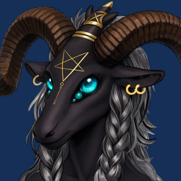 anthro blue_eyes ear_piercing female hair horn long_hair multi_eye piercing solo artist_aleshakay baphomet_(deity) folionne bovid caprine caprine_demon deity demon goat goat_demon mammal 1:1 alpha_channel hi_res
