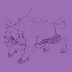 all_fours eyes_closed feral fur hooves male mid_transformation mostly_nude motion_lines purple_background shaking sharp_teeth simple_background snout solo tail teeth transformation trembling awarebear mammal suid suina wereboar werecreature weresuid weresuina 1:1