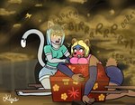 anthro blonde_hair blue_hair embarrassed fart fart_cloud fart_fetish female gas hair scene_parody klovs cartoon_network teletoon total_drama gabriela_(klovs) paula_(klovs) bear domestic_cat felid feline felis mammal hi_res