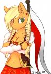 anthro anthrofied blonde_hair bottomwear breasts cleavage clothed clothing female freckles green_eyes hair looking_at_viewer midriff poland skimpy skirt solo daxhie friendship_is_magic hasbro my_little_pony tumblr applejack_(mlp) earth_pony equid equine horse mammal pony