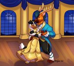 ball_gown ballroom blush blush_lines clothed clothing crossdressing dancing dress duo male male/male skylardoodles beauty_and_the_beast pinereese saturdaii_(fauxcroft) border_collie canid canine canis collie deer domestic_dog herding_dog mammal new_world_deer pastoral_dog reindeer sheepdog absurd_res hi_res