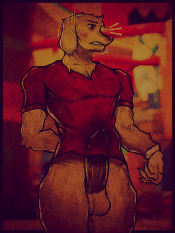 abs anthro balls barazoku big_penis bottomless bottomless_male clothed clothing erection fur genital_outline genitals gesture gloves handwear male male_anthro muscular muscular_anthro muscular_male outline penis red_clothing red_shirt red_topwear shirt shirt_only solo t-shirt topwear topwear_only wet wet_clothing white_clothing white_gloves white_handwear yellow_body yellow_fur theanzelart glitch_productions the_amazing_digital_circus scratch_(tadc) canid canine canis domestic_dog mammal 3:4 hi_res