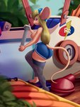 5_fingers blue_eyes breasts clothed clothing eyewear feet female fingers goggles legwear side_boob solo tail toes saddnesspony chip_'n_dale_rescue_rangers disney gadget_hackwrench mammal mouse murid murine rodent 2021 3:4 hi_res