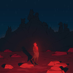 aged_up anthro armband clothing desert empty_eyes footwear hat headgear headwear khaki_shorts landscape looking_up male night print_clothing print_shirt print_topwear red_light rock round_ears shadow shirt silhouette sky solo star starry_sky tail topwear halexuwu echo_(game) echo_(series) echo_project phoebe_bridgers sydney_bronson mammal mustelid otter river_otter 1:1 2024 digital_media_(artwork) hi_res