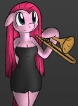 anthro anthrofied big_breasts brass_instrument breasts cleavage clothed clothing dress female hair holding_musical_instrument holding_object long_hair musical_instrument pink_hair simple_background solo straight_hair trombone wind_instrument j5furry tg-0 friendship_is_magic hasbro my_little_pony pinkamena_(mlp) pinkie_pie_(mlp) earth_pony equid equine horse mammal pony 2013