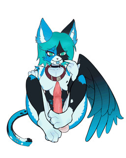 animal_genitalia anthro belly_tattoo big_breasts blue_body breasts collar duo feet fellatio female foot_fetish foot_play footjob genitals oral pawpads penile piercing sex solo tattoo wings p333k domestic_cat felid feline felis mammal 4:5 animated animated_gif hi_res high_framerate short_playtime