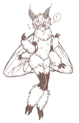 ambiguous_gender antennae_(anatomy) anthro blush insect_wings multi_limb question_mark solo wings unknown_artist arthropod insect lepidopteran moth monochrome