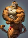 5_fingers abs anthro beard biceps big_biceps big_muscles bodily_fluids brown_body brown_fur brown_hair bulge clothed clothing drooling facial_hair fingers flexing fur hair huge_muscles looking_at_viewer male multicolored_hair muscular muscular_anthro muscular_male nipples orange_body orange_fur pecs pink_nipples pink_nose quads saliva simple_background snarling solo standing striped_body striped_fur stripes thick_thighs topless triceps two_tone_hair underwear underwear_only vein veiny_abs veiny_arms veiny_chest veiny_muscles veiny_neck veiny_thighs white_body white_fur white_hair yellow_eyes echin hulooo felid mammal pantherine tiger 2019 hi_res