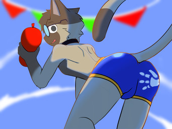 anthro balloon blue_clothing bulge clothed clothing eyewear glasses hand_print inflatable looking_at_viewer male presenting raised_tail solo tail underwear underwear_only wearing_glasses monmon20028 jymboh domestic_cat felid feline felis mammal siamese_cat 4:3 absurd_res hi_res