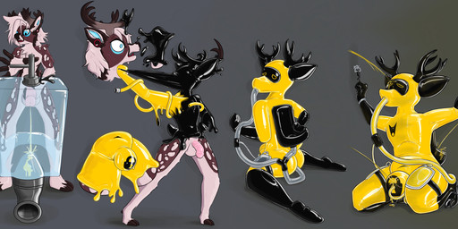 bdsm bodily_fluids bondage bound bulge chastity_bulge chastity_device drone dronification femboy genital_fluids latex lock lock_bulge lock_symbol locked null_bulge perma permanent pipelining rubberization transformation urinal urine watersports wearing_chastity_device rubberjett deer mammal absurd_res hi_res sequence