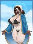 abs anthro big_breasts bikini bikini_bottom bikini_top breasts christianity clothing cosplay female halo huge_breasts markings mole_(marking) mole_on_breast religion robe sky skyscape solo swimwear two-piece_swimsuit wide_hips pancarta maria_(pancarta) virgin_mary canid canine canis domestic_dog german_shepherd herding_dog mammal pastoral_dog absurd_res hi_res