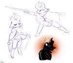 action_pose anthro biped blush bodily_fluids bottomwear cape clothing exoskeleton eyes_closed holding_melee_weapon holding_object holding_sword holding_weapon kerchief male melee_weapon no_pupils pose rapier simple_background solo sword tears weapon white_background white_eyes felino hollow_knight team_cherry fan_character felivessel the_infection_(hollow_knight) arthropod vessel_(species) 2022 hi_res multiple_scenes spot_color