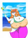 anthro beach big_breasts breasts cellphone cloud electronics eyewear female glasses hair huge_breasts hyper hyper_breasts phone red_hair seaside selfie_stick solo thick_thighs wide_hips tamboribora bovid caprine goat mammal 3:4 hi_res