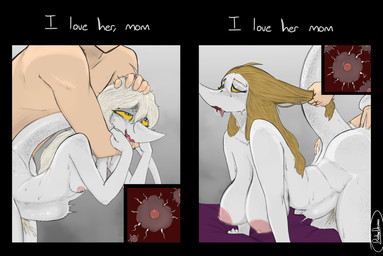 5_fingers abdominal_bulge abstract_background ahegao anthro anthro_penetrated areola arm_around_neck arm_bite bed big_areola big_breasts big_butt bite blonde_hair bodily_fluids breast_size_difference breasts butt butt_grab butt_squish cum cum_in_vagina cum_inside curvy_figure dialogue doggystyle eyelashes faceless_character faceless_human faceless_male female female_on_human female_penetrated fingers freckled_breasts freckled_butt freckled_face freckled_legs freckled_shoulders freckled_tail freckles from_behind_position furniture genital_fluids grey_body grey_scales group hair hair_grab hand_on_butt hourglass_figure huge_areola human_on_anthro human_penetrating human_penetrating_anthro human_penetrating_female impregnation interspecies interspecies_impregnation leaking leaking_cum light-skinned_male light_body light_skin long_tail looking_pleasured male male/female male_human/female_anthro male_on_anthro male_penetrating male_penetrating_anthro male_penetrating_female mature_anthro mature_female nipples nude nude_anthro nude_female nude_human nude_male on_bed ovum penetration penile penile_penetration penis_in_vagina scales sex smile snout sperm_cell squish sweat sweatdrop tail tail_motion tail_tuft tailwag teeth text thick_thighs touching_hair trio tuft vaginal vaginal_penetration voluptuous voluptuous_anthro voluptuous_female white_eyes wide_hipped_anthro wide_hipped_female wide_hips yellow_sclera ratherdevious cavemanon_studios snoot_game judee tarja_(snoot_game) dinosaur human mammal prehistoric_species reptile saurischian scalie theropod troodon troodontid 2025 absurd_res artist_name digital_drawing_(artwork) digital_media_(artwork) english_text handwritten_text hi_res watermark daughter_(lore) mother_(lore) mother_and_child_(lore) mother_and_daughter_(lore) parent_(lore) parent_and_child_(lore) parent_and_daughter_(lore)