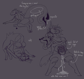 anthro bodily_fluids breasts butt cum cum_in_vagina cum_inside dialogue duo egg egg_inflation egg_insertion female female/female female_penetrated female_penetrating from_behind_position genital_fluids genitals nipples oviposition ovipositor ovipositor_in_pussy penetration sex simple_background spread_legs spreading standing tail tentacle_around_leg tentacle_tail tentacles text unusual_anatomy unusual_tail vulva pantheggon mammal scalie english_text hi_res