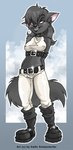 alternative_fashion anthro belt boots canid canine clothing digital_media_(artwork) female footwear fur grin hair kinta mammal schwarze_katze seductive shoes smile solo tail yellow_eyes